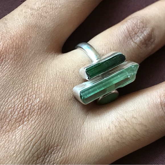 Sterling Silver Jade & Green Tourmaline Ring Size 7 - Picture 6 of 15